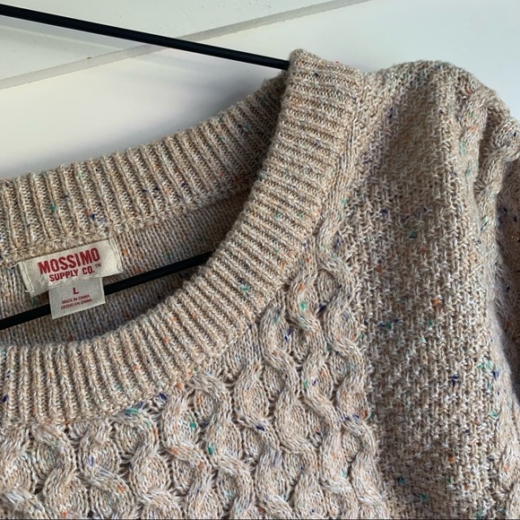 MOSSIMO | EUC Target Brand Tan / Cream & Confetti Crew Neck Cable Knit Sweater L - Picture 3 of 6